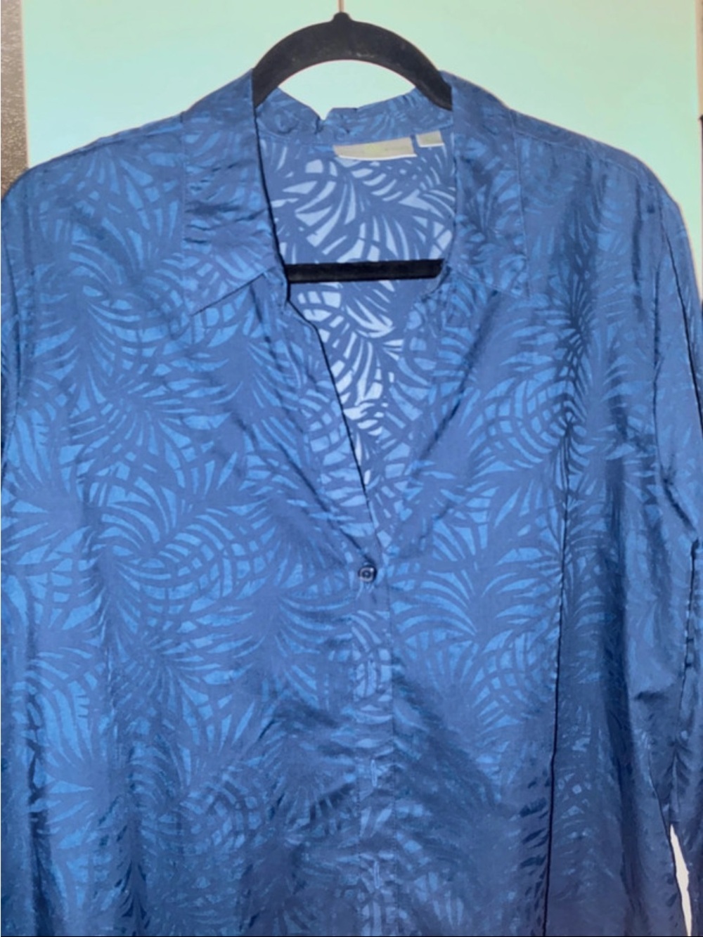 Studio Works Blue Patterned Button-Front Blouse